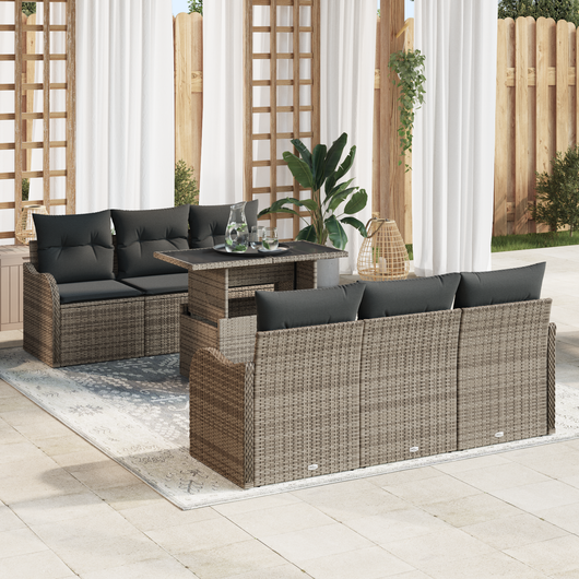 Set di divani da giardino  7 pezzi con cuscini grigi in polyrattan