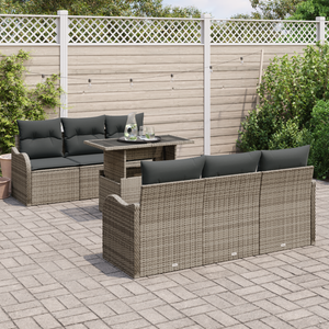 Set di divani da giardino  7 pezzi con cuscini grigi in polyrattan