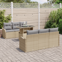 Set Divano da Giardino  7 Pezzi con Cuscini Beige Rattan Polipropilene