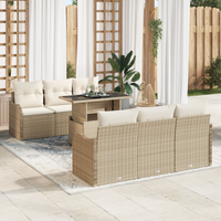 Set Divano da Giardino 7 Pezzi con Cuscini Beige in Polyrattan