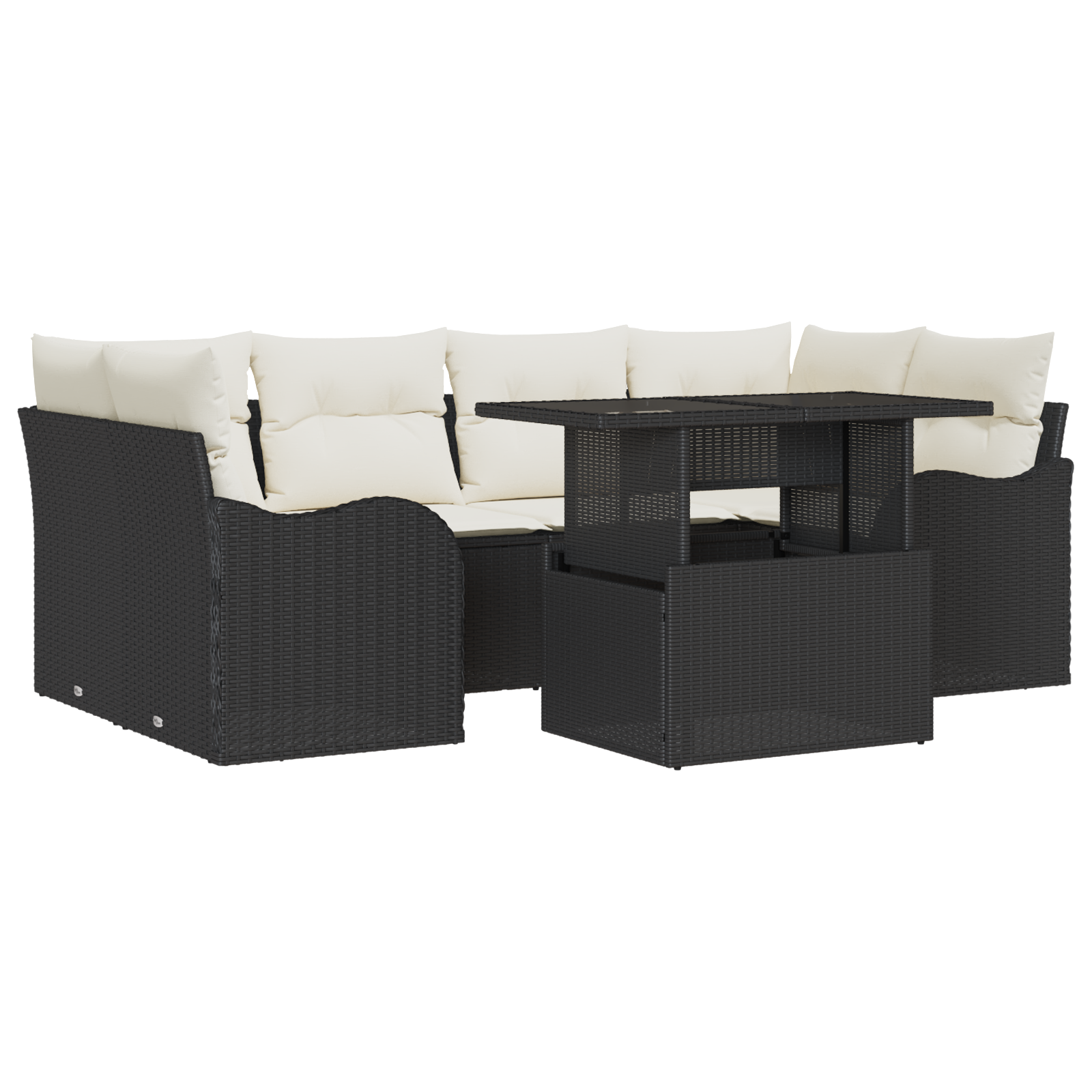 Set divani giardino a 7 pezzi con cuscini Rattan nero polietilene