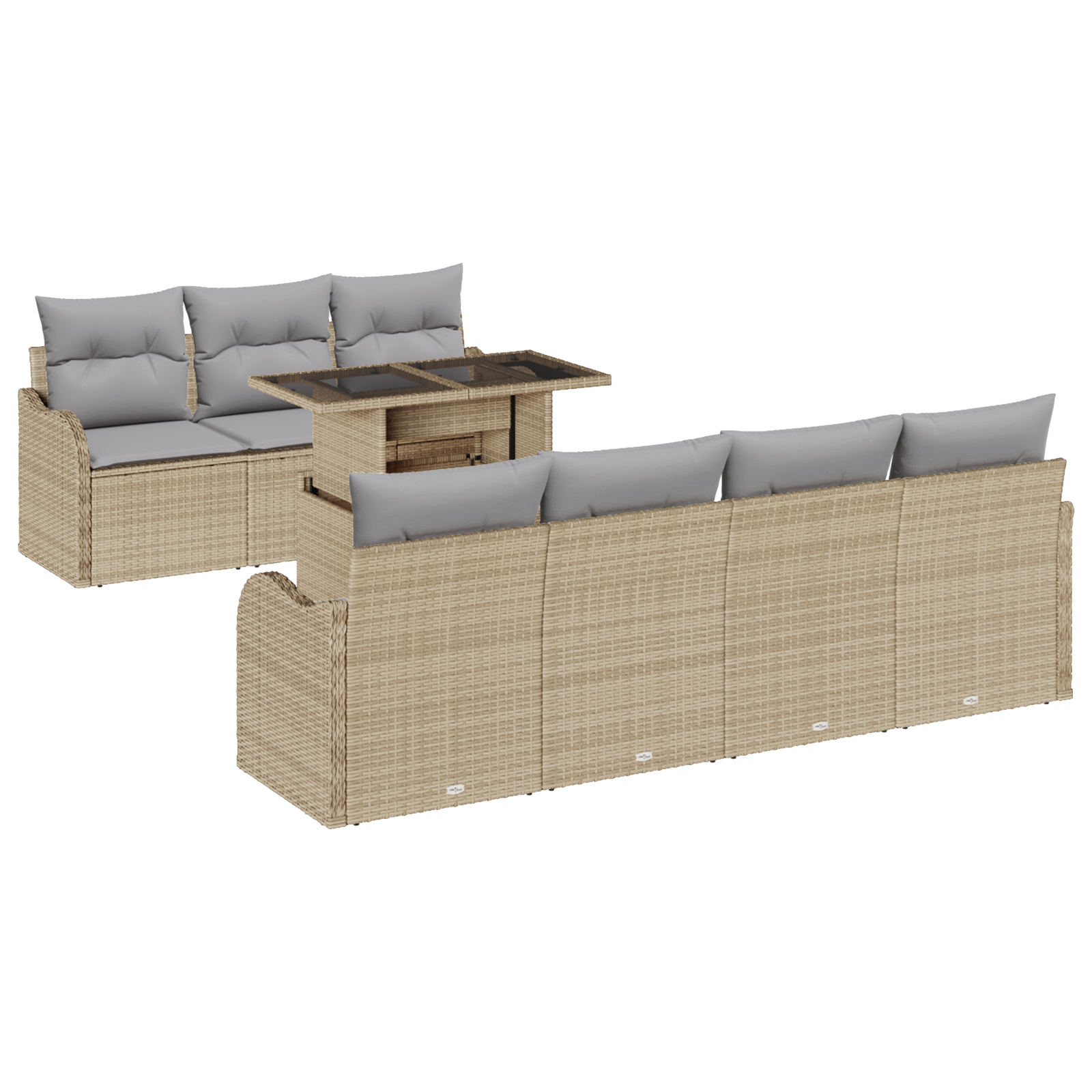 Set di Divani da Giardino 8 Pezzi con Cuscini Beige in Rattan