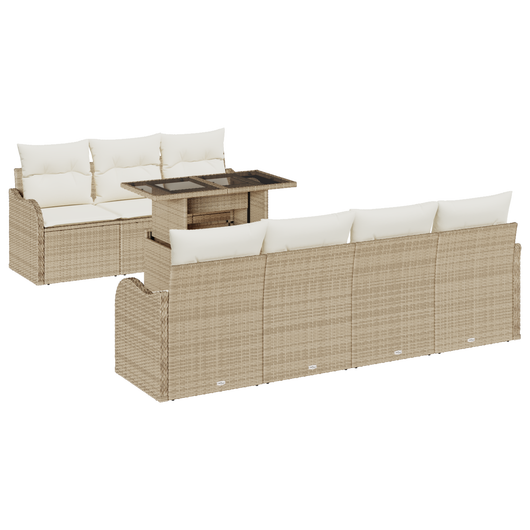 Set divano da giardino 8 pezzi con cuscini Beige Polirattan