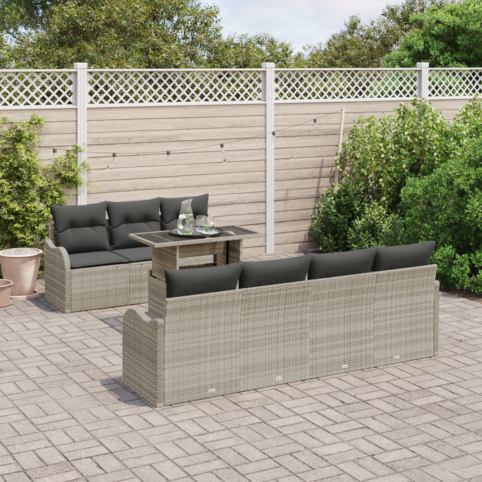 Set di divani da giardino 8 pezzi con cuscini grigio chiaro in rattan polietilene