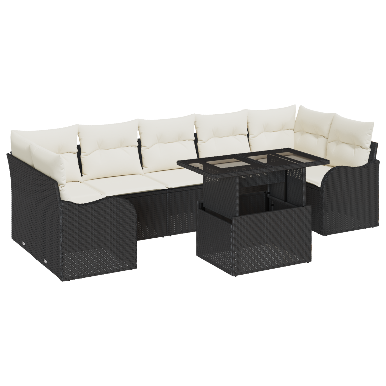 Set divani da giardino 8 pezzi con cuscini Nero Polyrattan