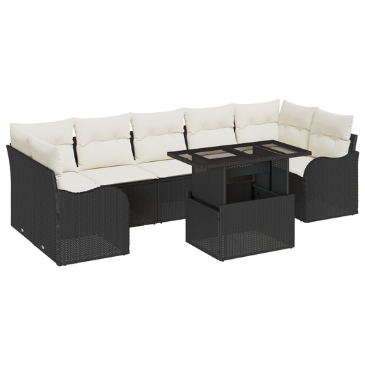 Set divani da giardino 8 pezzi con cuscini Nero Polyrattan