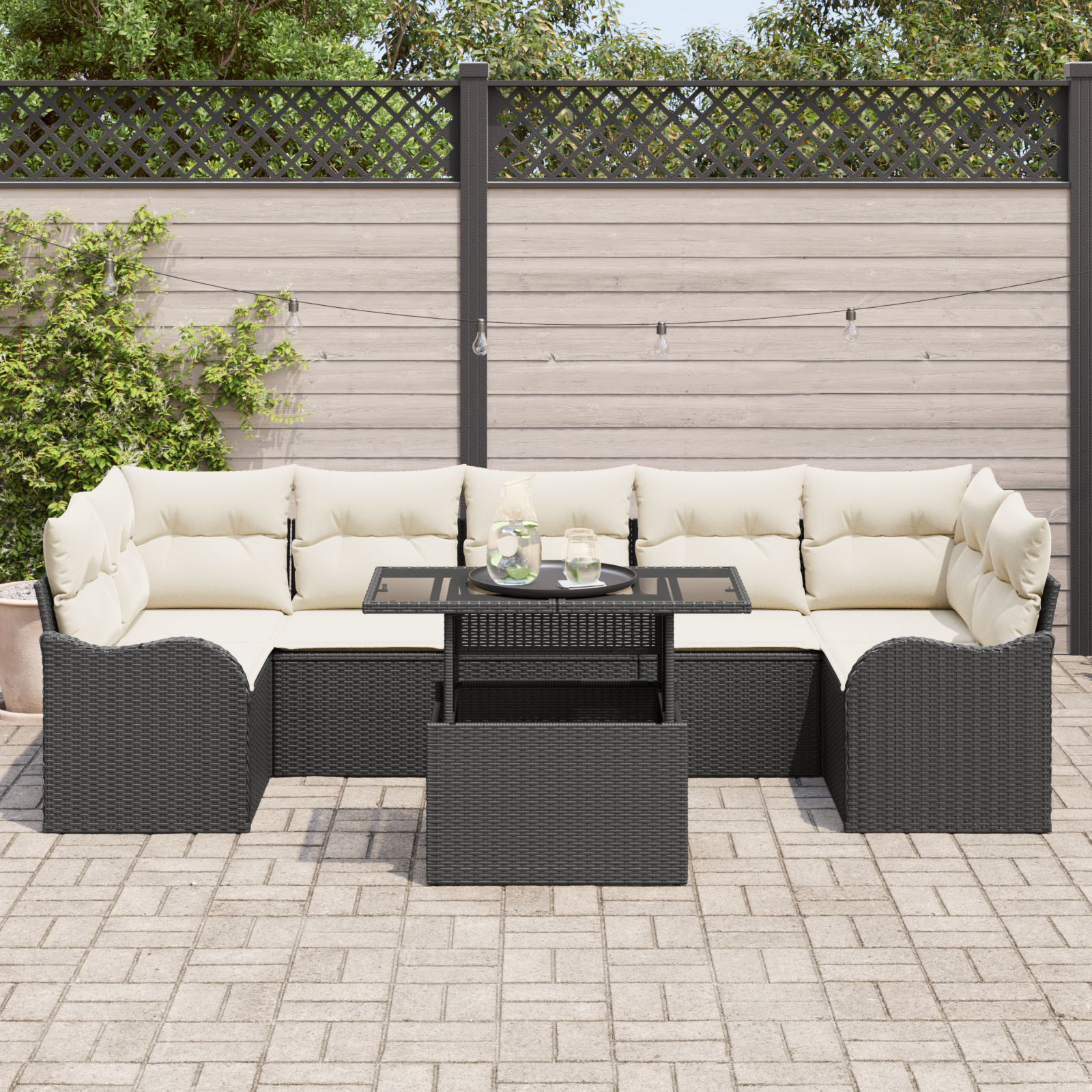 Set divani da giardino 8 pezzi con cuscini Nero Polyrattan
