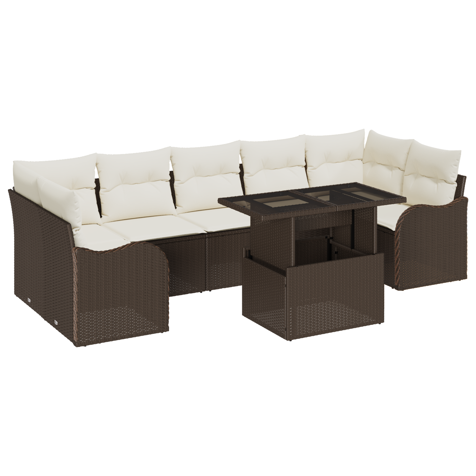 Set di divani da giardino  8 pezzi con cuscini Marrone Polyrattan