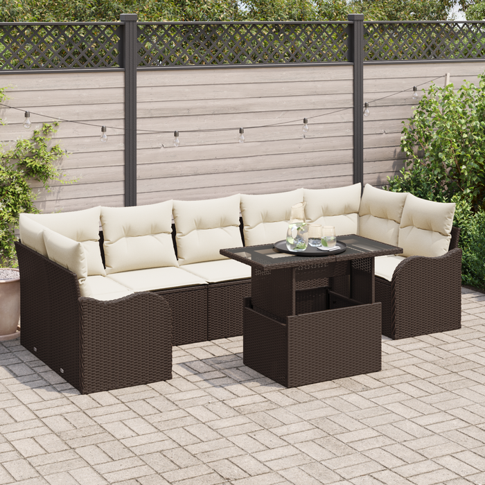 Set di divani da giardino  8 pezzi con cuscini Marrone Polyrattan