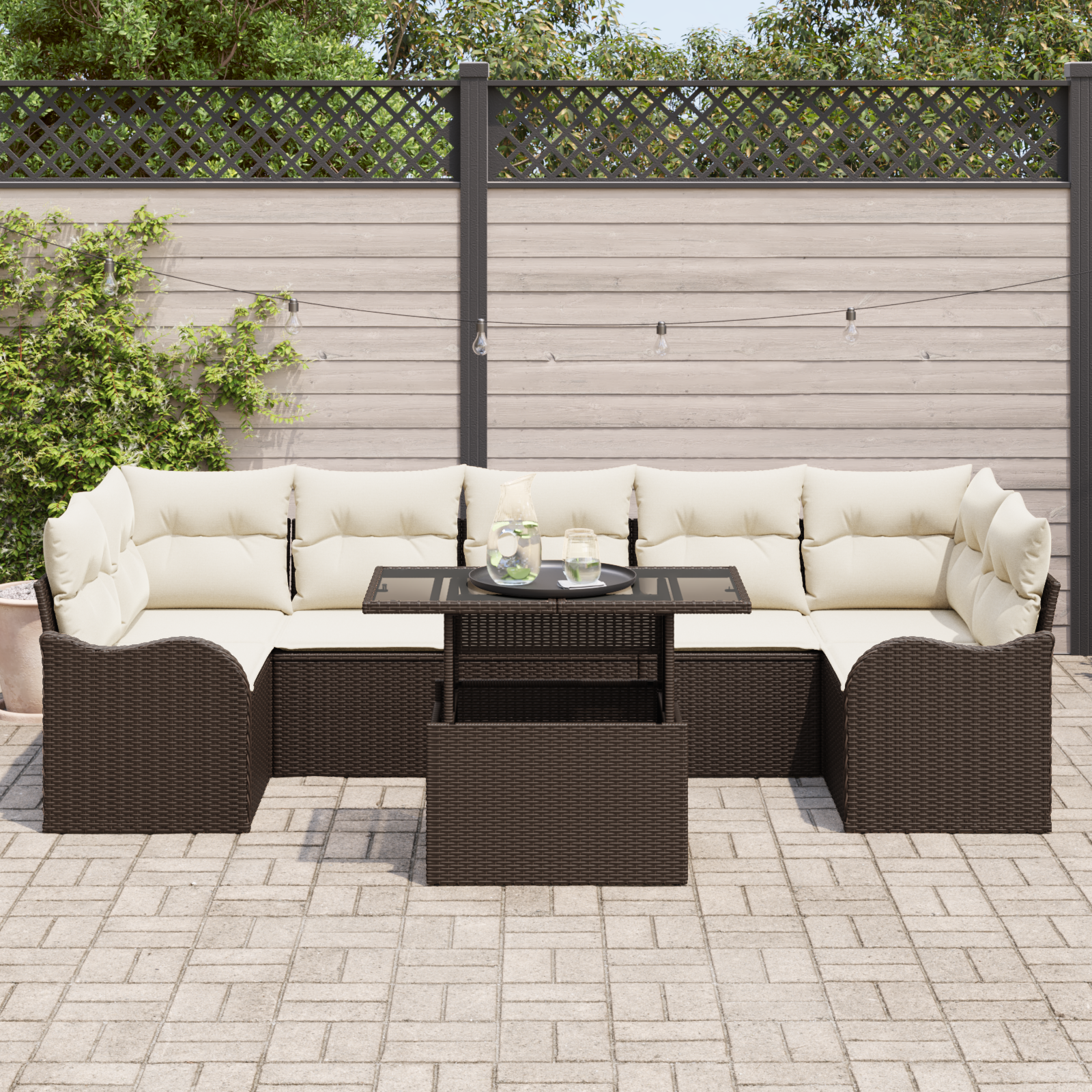 Set di divani da giardino  8 pezzi con cuscini Marrone Polyrattan