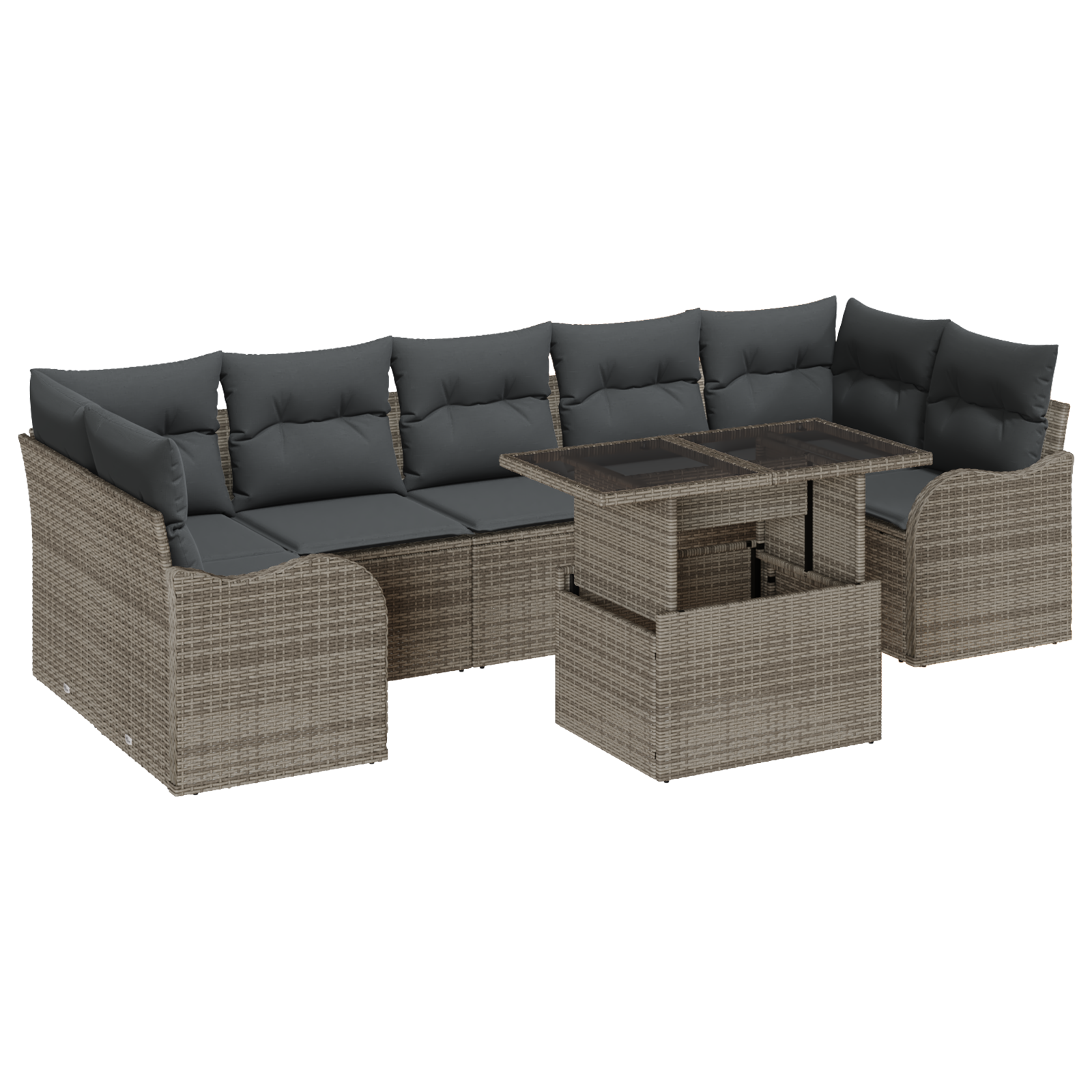 Set Divano da Giardino da 8 Pezzi con Cuscini Grigio Polyrattan