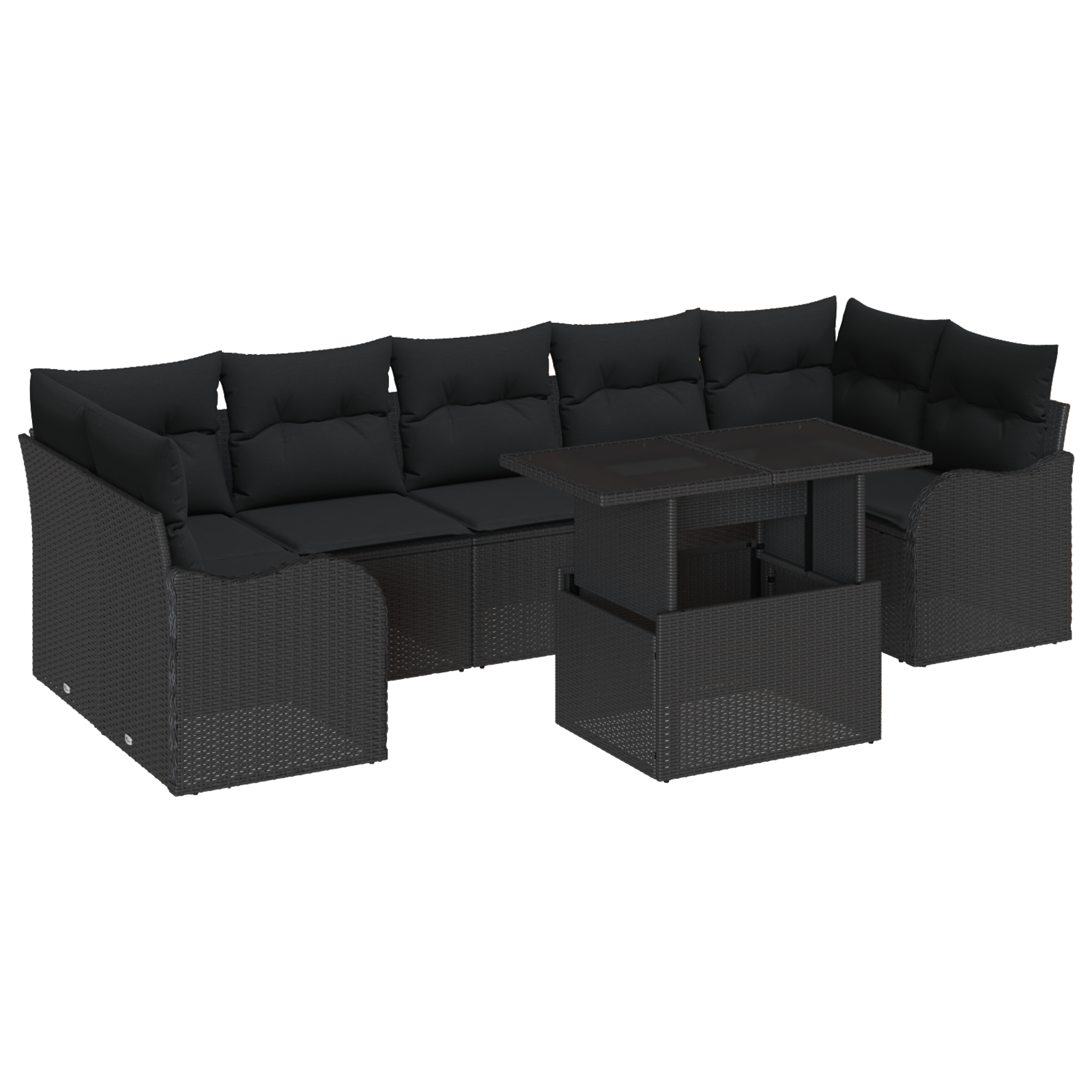 Set di divani da giardino 8 pezzi con cuscini Nero Polyrattan
