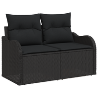 Set di divani da giardino 8 pezzi con cuscini Nero Polyrattan