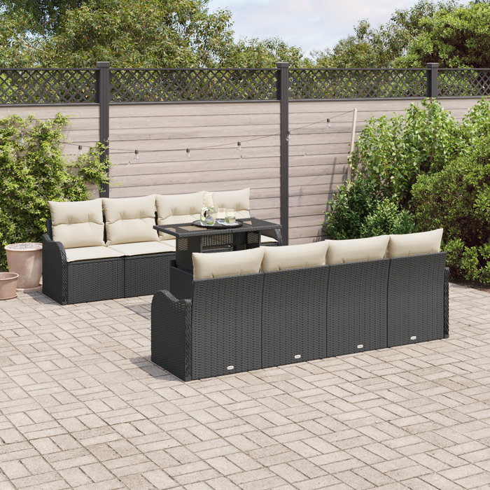 Set divano giardino 10 pezzi con cuscini in polyrattan nero