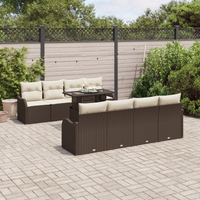Set di Divani da Giardino  10 Pezzi con Cuscini Marrone Polyrattan