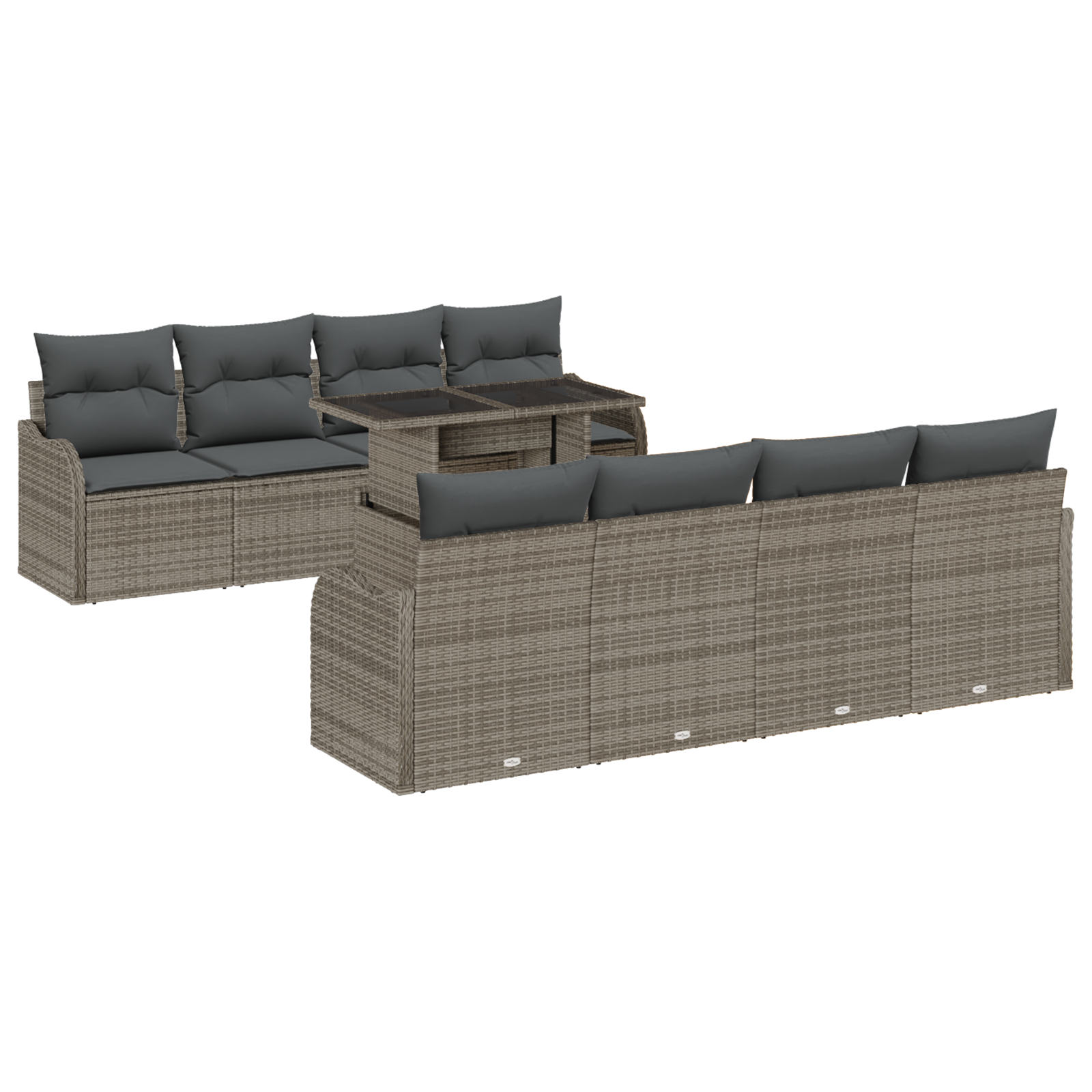 Set Divano da Giardino da 10 Pezzi con Cuscini Grigio Rattan Sintetico