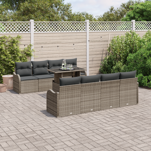 Set Divano da Giardino da 10 Pezzi con Cuscini Grigio Rattan Sintetico