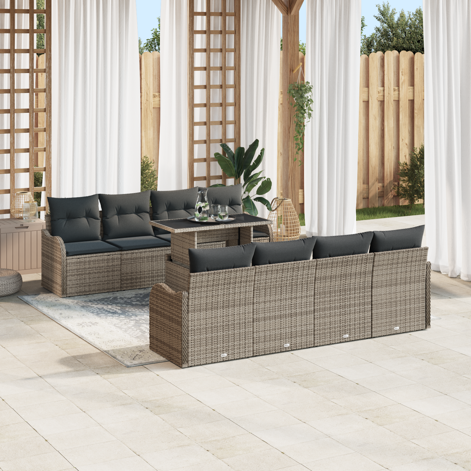 Set Divano da Giardino da 10 Pezzi con Cuscini Grigio Rattan Sintetico