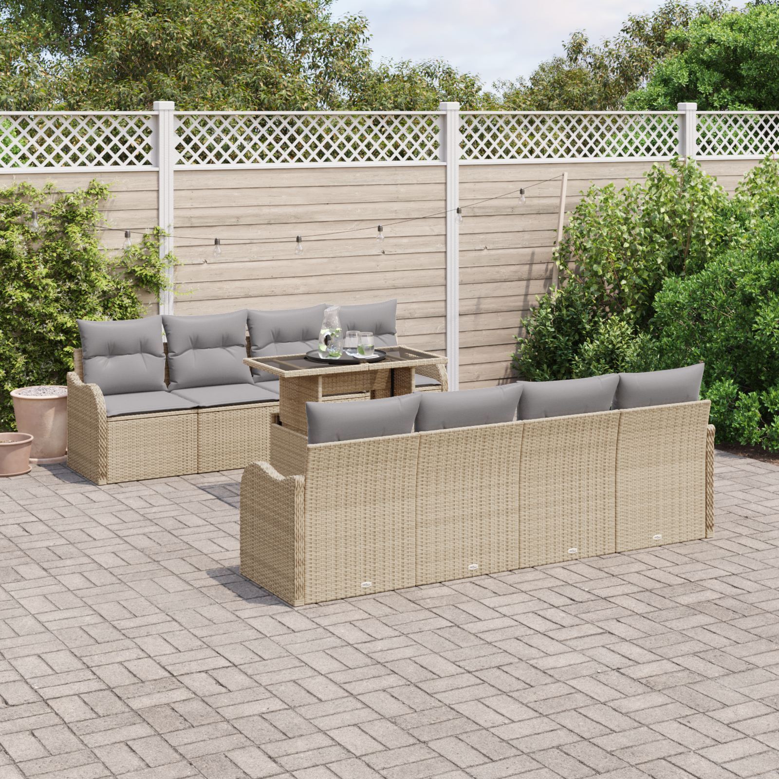 Set di Divani da Giardino  da 10 Pezzi con Cuscini in Rattan Beige