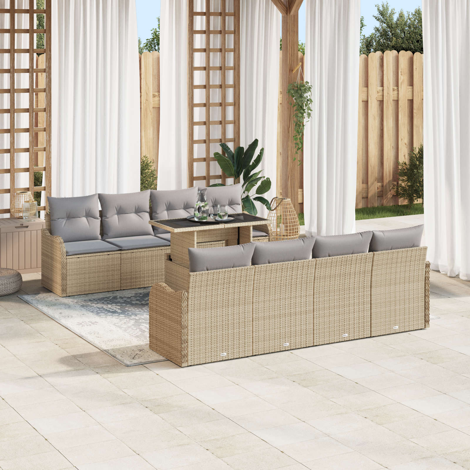 Set di Divani da Giardino  da 10 Pezzi con Cuscini in Rattan Beige