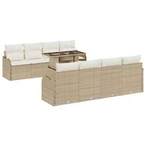 Set divano da giardino  10 pezzi con cuscini beige polirattan