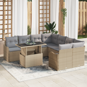 Set di divani da giardino  9 pezzi con cuscini Beige Rattan sintetico