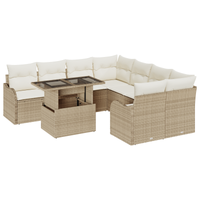 Set di Divani da Giardino  9 Pezzi con Cuscini Beige Rattan Poliestere