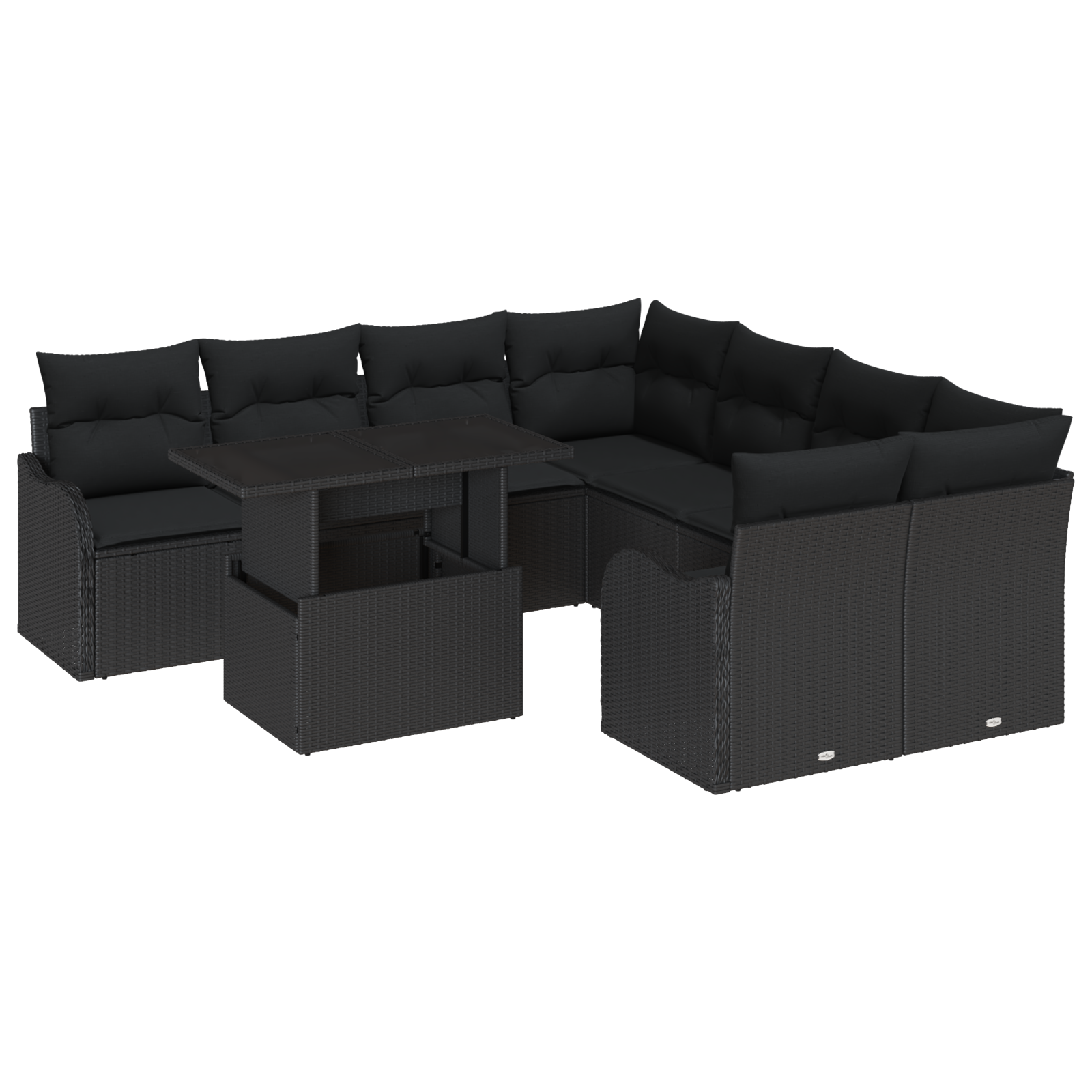 Set Divano da Giardino  9 Pezzi con Cuscini Rattan Polyrattan Nero