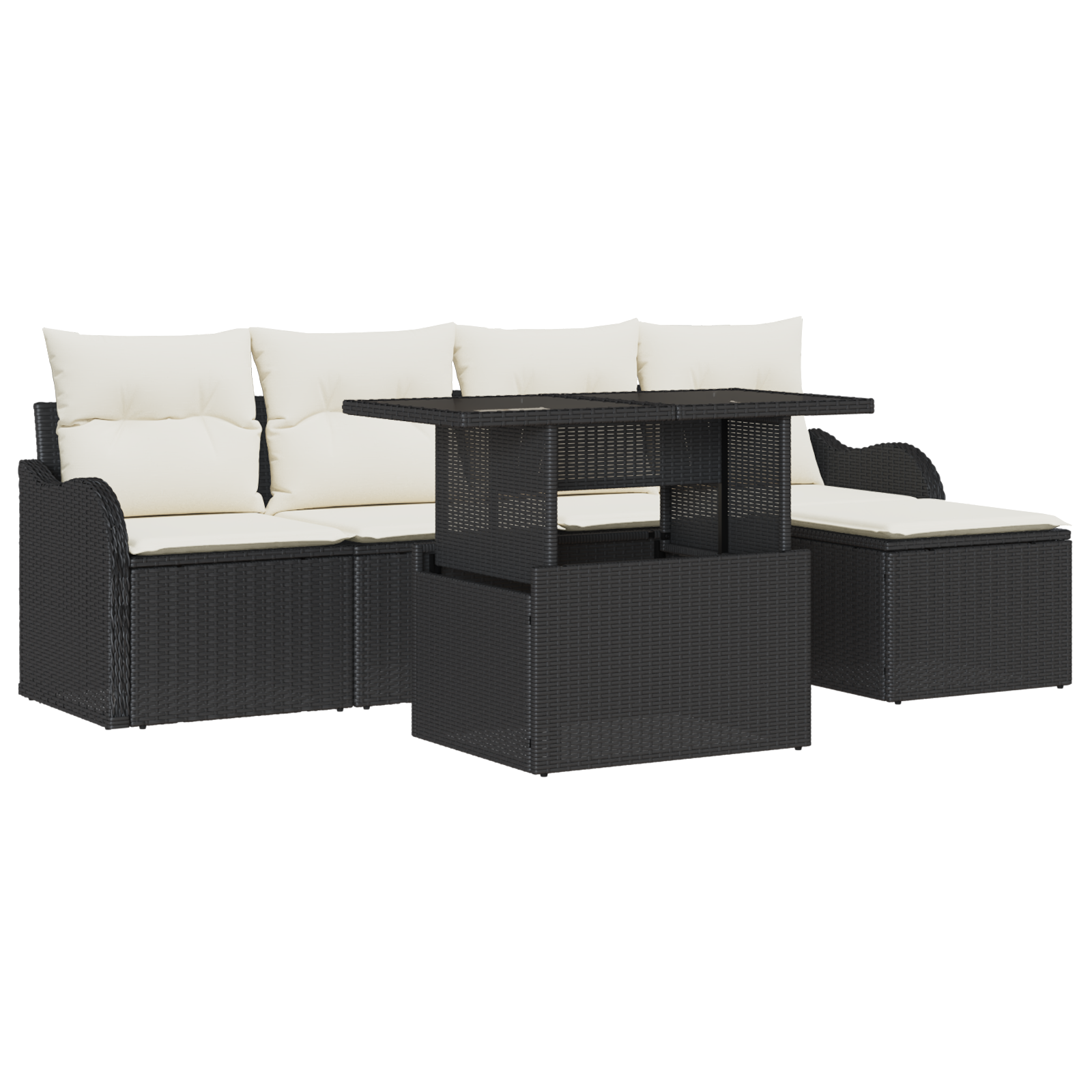 Set di divani da giardino 6 pezzi con cuscini in rattan nero polyrattan