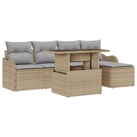 Set Divano da Giardino 6 Pezzi con Cuscini Beige Polyrattan