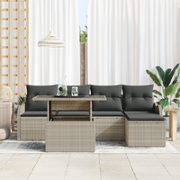 Set divani giardino  6 pezzi con cuscini Grigio chiaro Rattan Poliestere