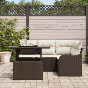 Set di Divani da Giardino a 5 Pezzi con Cuscini Marrone Polyrattan