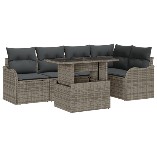 Set divano da giardino  6 pezzi con cuscini Grigio Rattan Polimerico