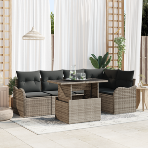 Set divano da giardino  6 pezzi con cuscini Grigio Rattan Polimerico