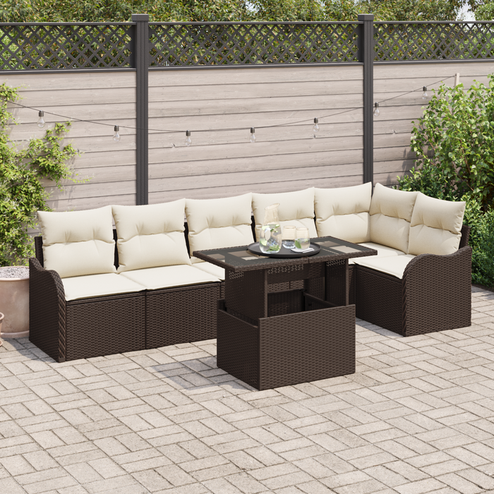 Set di divani da giardino  con cuscini marrone Polyrattan