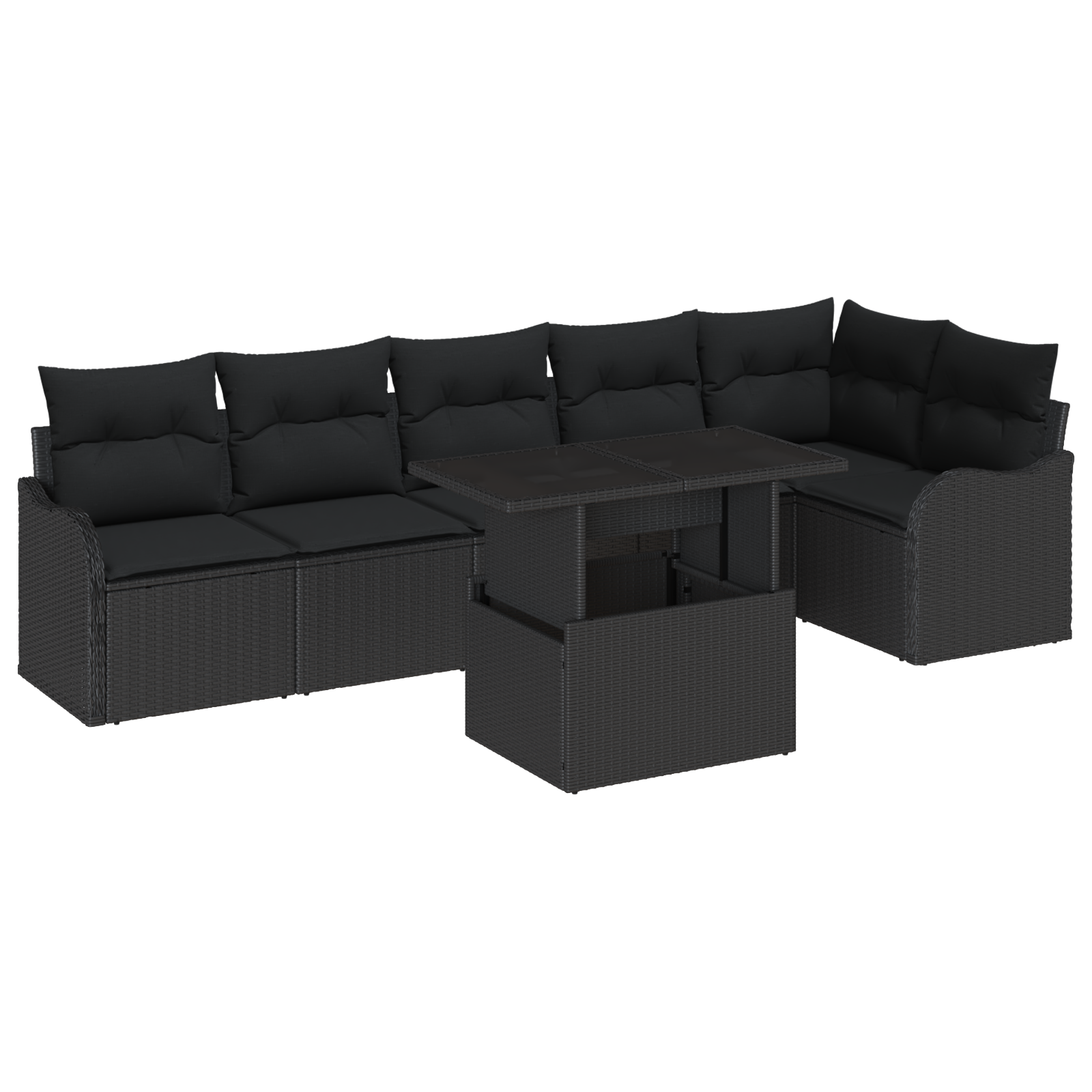 Set Divani Giardino 7 Pezzi con Cuscini Polyrattan Nero