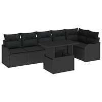 Set Divani Giardino 7 Pezzi con Cuscini Polyrattan Nero