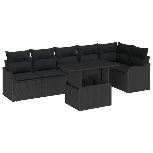 Set Divani Giardino 7 Pezzi con Cuscini Polyrattan Nero