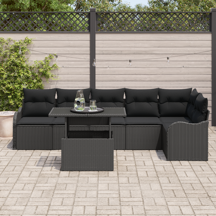 Set Divani Giardino 7 Pezzi con Cuscini Polyrattan Nero