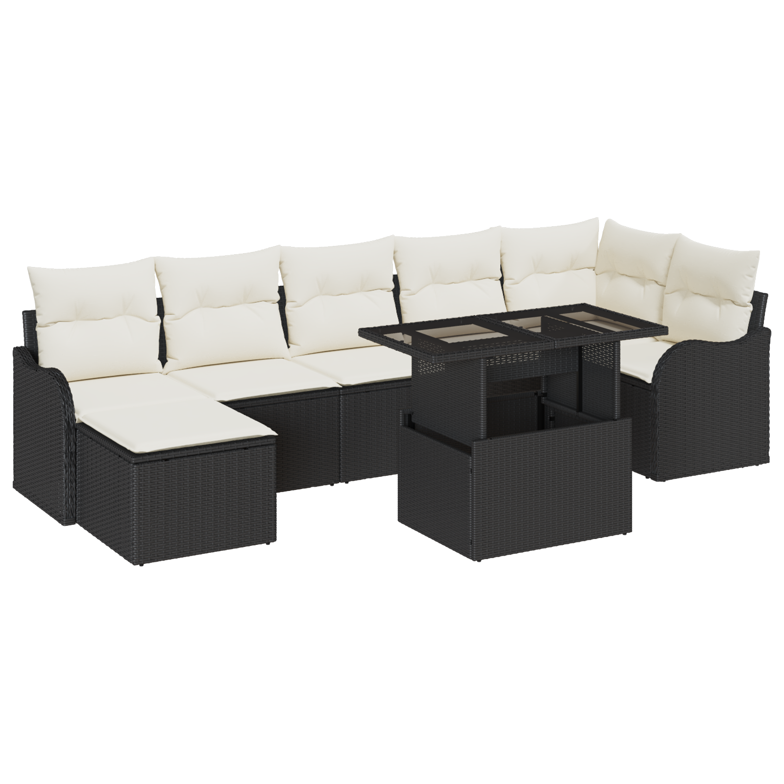 Set Divani Giardino 8 Pezzi Cuscini Nero Rattan Polietilene