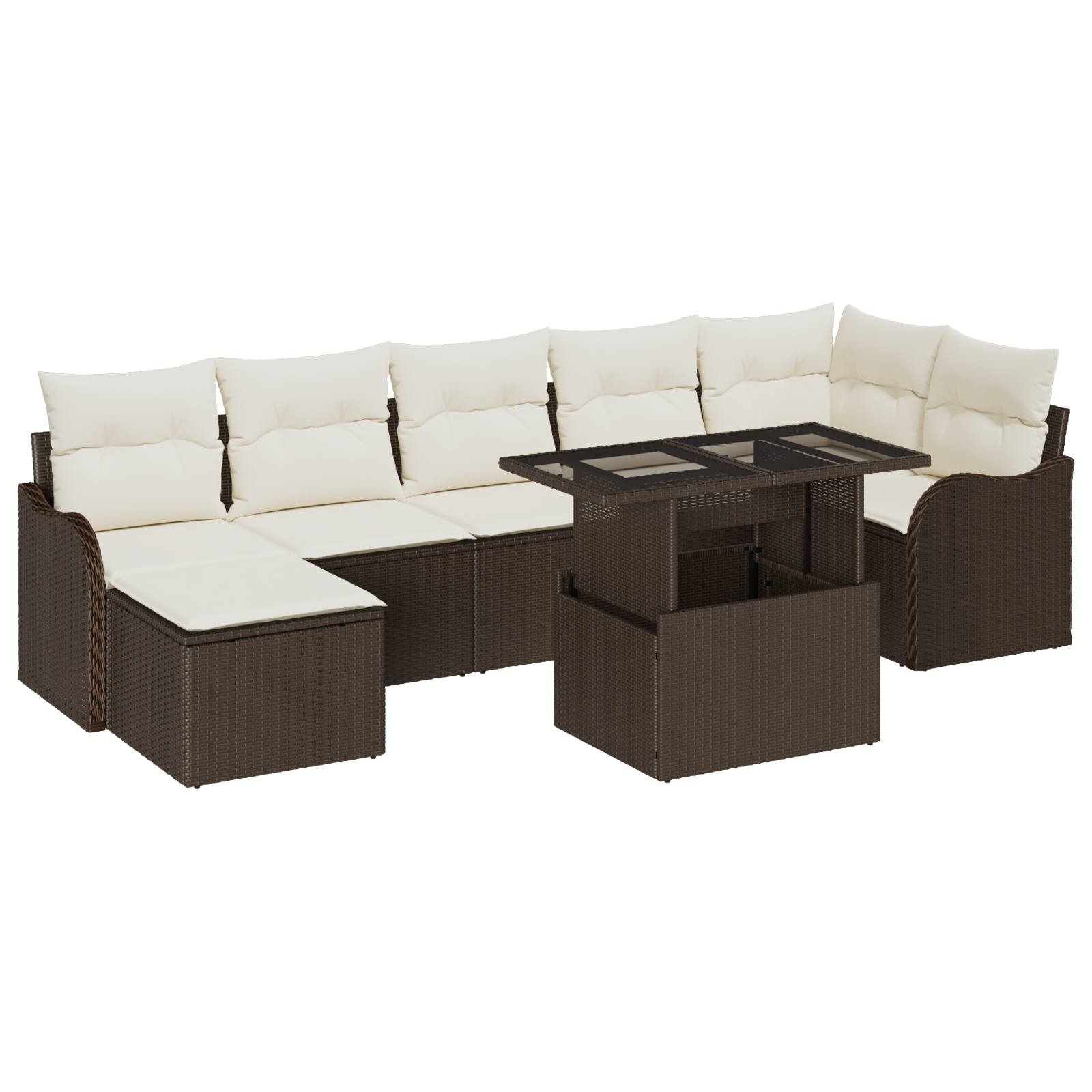 Set Divano da Giardino 8 Pezzi con Cuscini Marrone Polyrattan