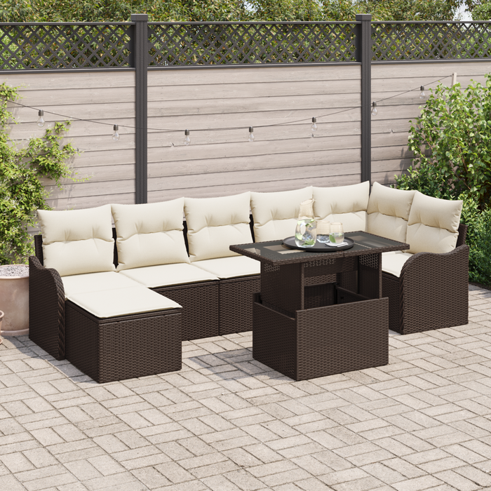 Set Divano da Giardino 8 Pezzi con Cuscini Marrone Polyrattan