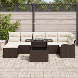 Set Divano da Giardino 8 Pezzi con Cuscini Marrone Polyrattan