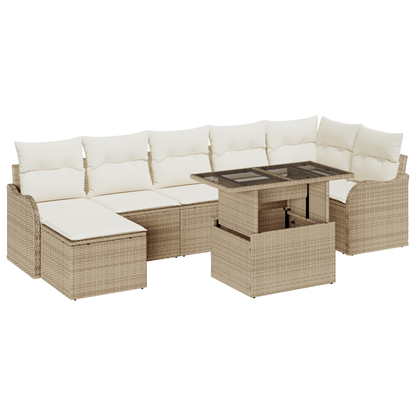 Set di divani da giardino 8 pezzi con cuscini beige in poly rattan
