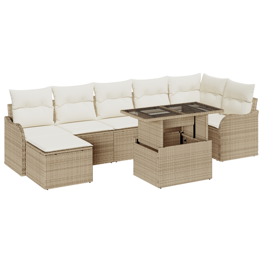 Set di divani da giardino 8 pezzi con cuscini beige in poly rattan