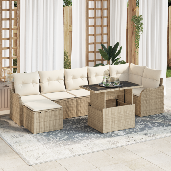 Set di divani da giardino 8 pezzi con cuscini beige in poly rattan