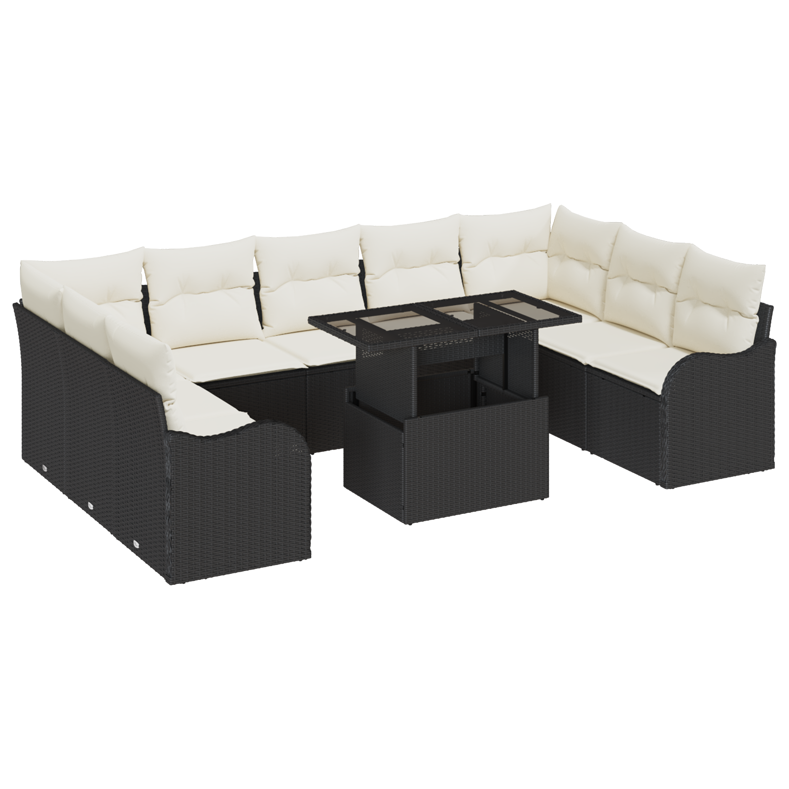 Set Divano da Giardino con Cuscini  10 Pezzi Rattan Poli Nero