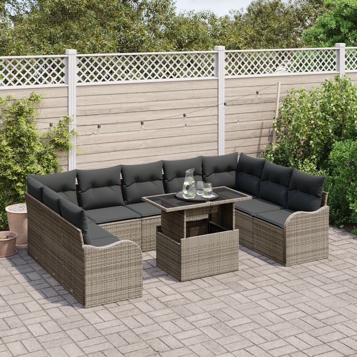 Set di divani da giardino  10 pezzi con cuscini grigio polyrattan