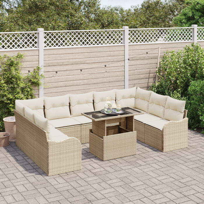 Set di divani da giardino 10 pezzi con cuscini beige in rattan polietilene