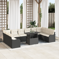 Set Divano da Giardino  11 Pezzi con Cuscini Rattan Nero